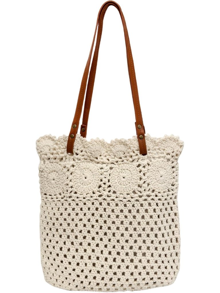 Crochet Tote Bag Handwoven Cotton Beach Shoulder Bag With Linen Lining Hobo Summ